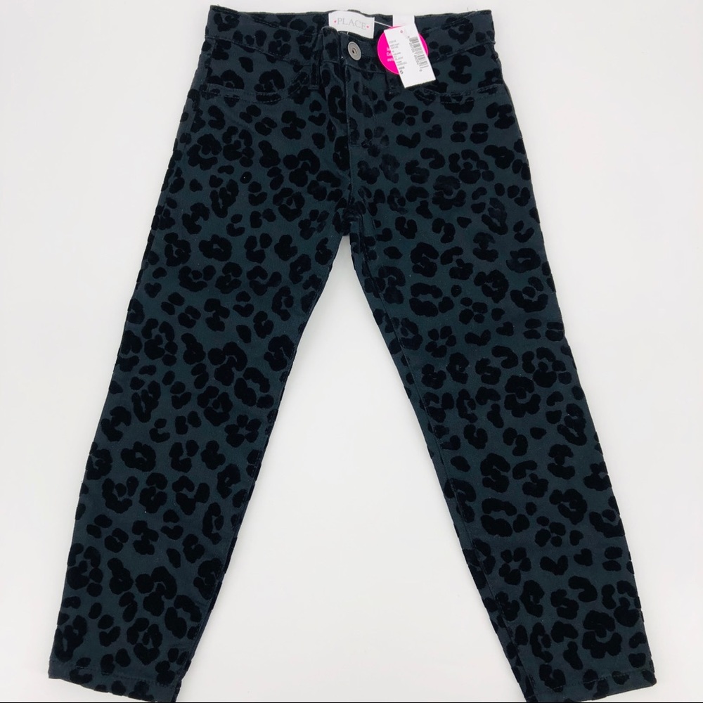 Girls Children's Place  Black Velour Flocked Print Pants Size 5